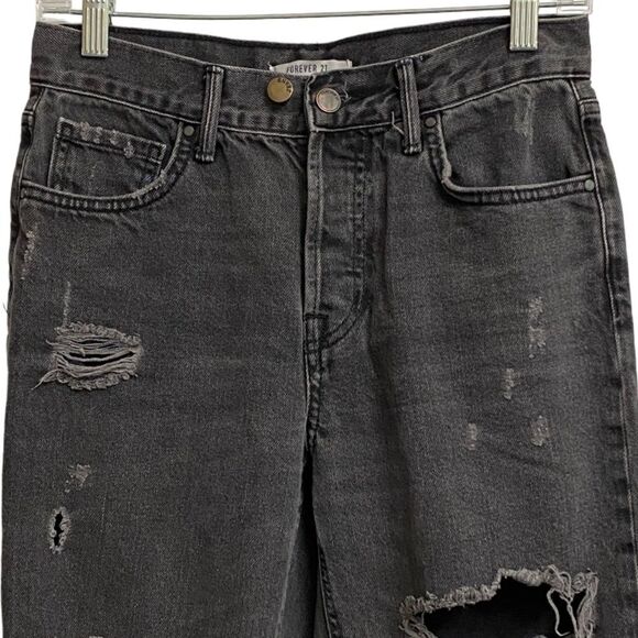 Forever 21 High Waist Mom Jeans Size 25 Faded Black Ripped Distressed Grunge - Picture 7 of 16